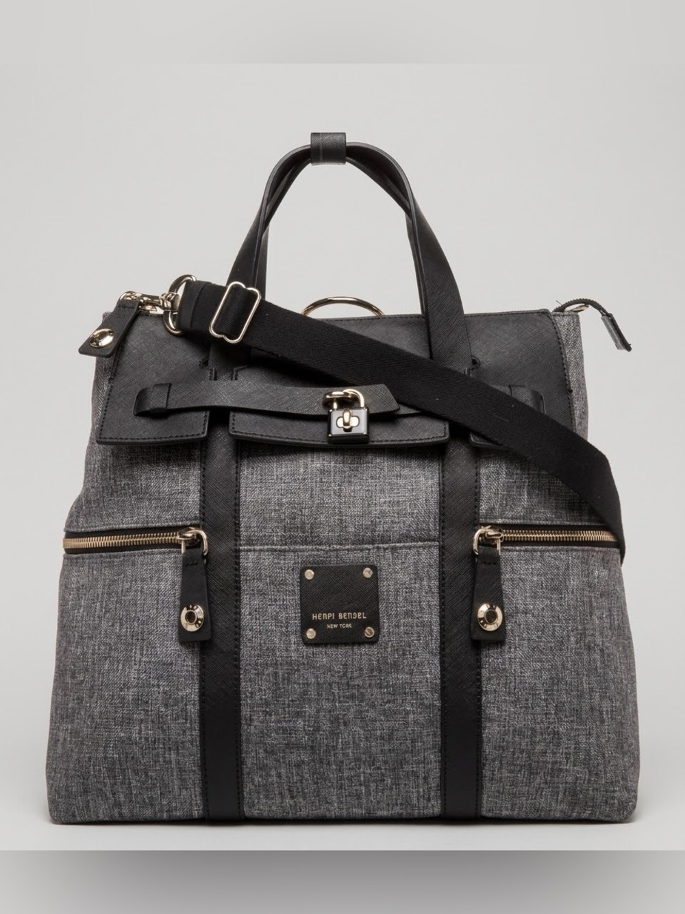 Rare Henri Bendel Black and Gray Tweed Travel Size Jetsetter Bag